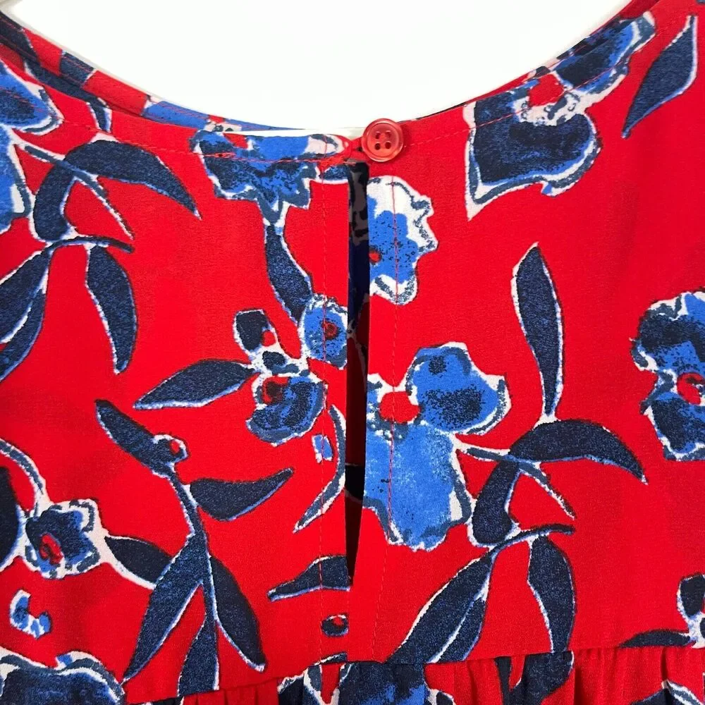 NWT Halogen Midi Dress Floral Size Medium Red Crepe Chiffon Tiered Stretch Waist - Picture 11 of 12